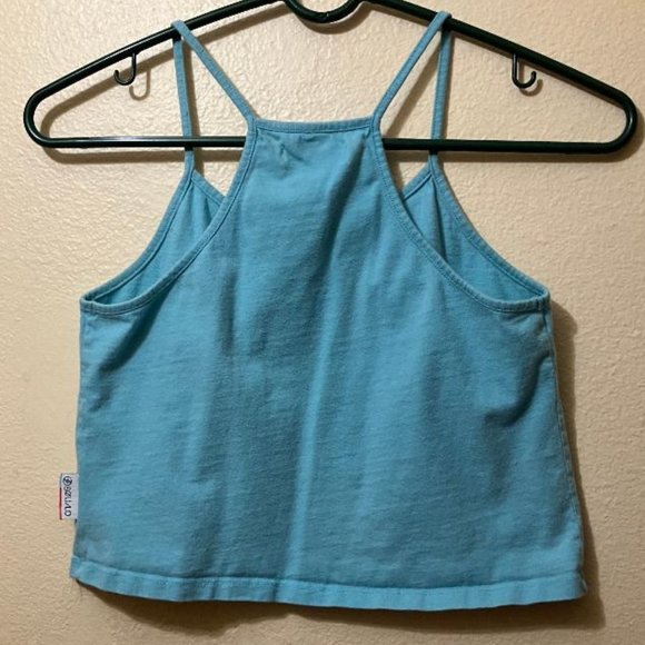 Y2K 'A Bad Day Surfing Is Better Than A Good Day Working' Blue Crop Top Medium - Picture 2 of 6